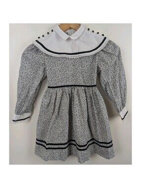 Alyssa Girls Size 6 Dress Vintage Black White Flowers Floral Long Sleeve